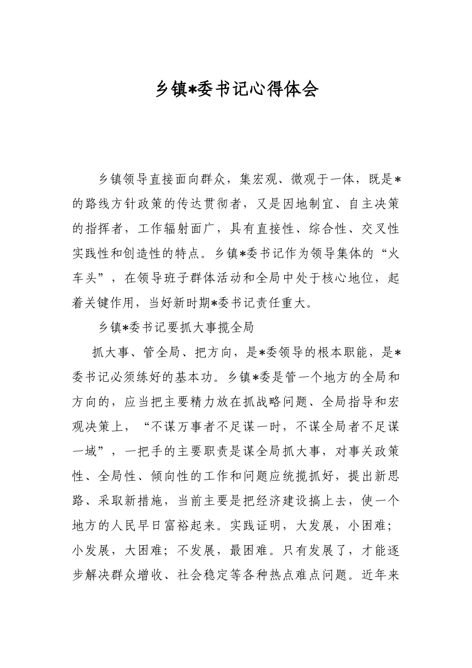 乡镇党委书记心得体会_第1页