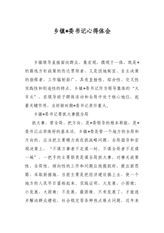乡镇党委书记心得体会