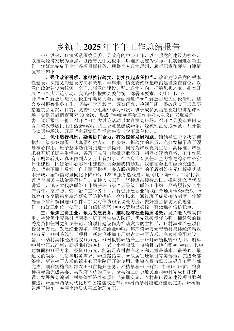 乡镇上2025年半年工作总结报告_第1页