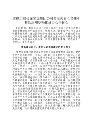 巡视组组长在参加集团公司警示教育会暨集中整治违规吃喝推进会心得体会