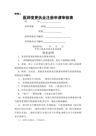 医师变更执业注册申请审核表(新)