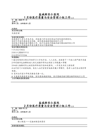 医疗质量与安全管理小组工作记录