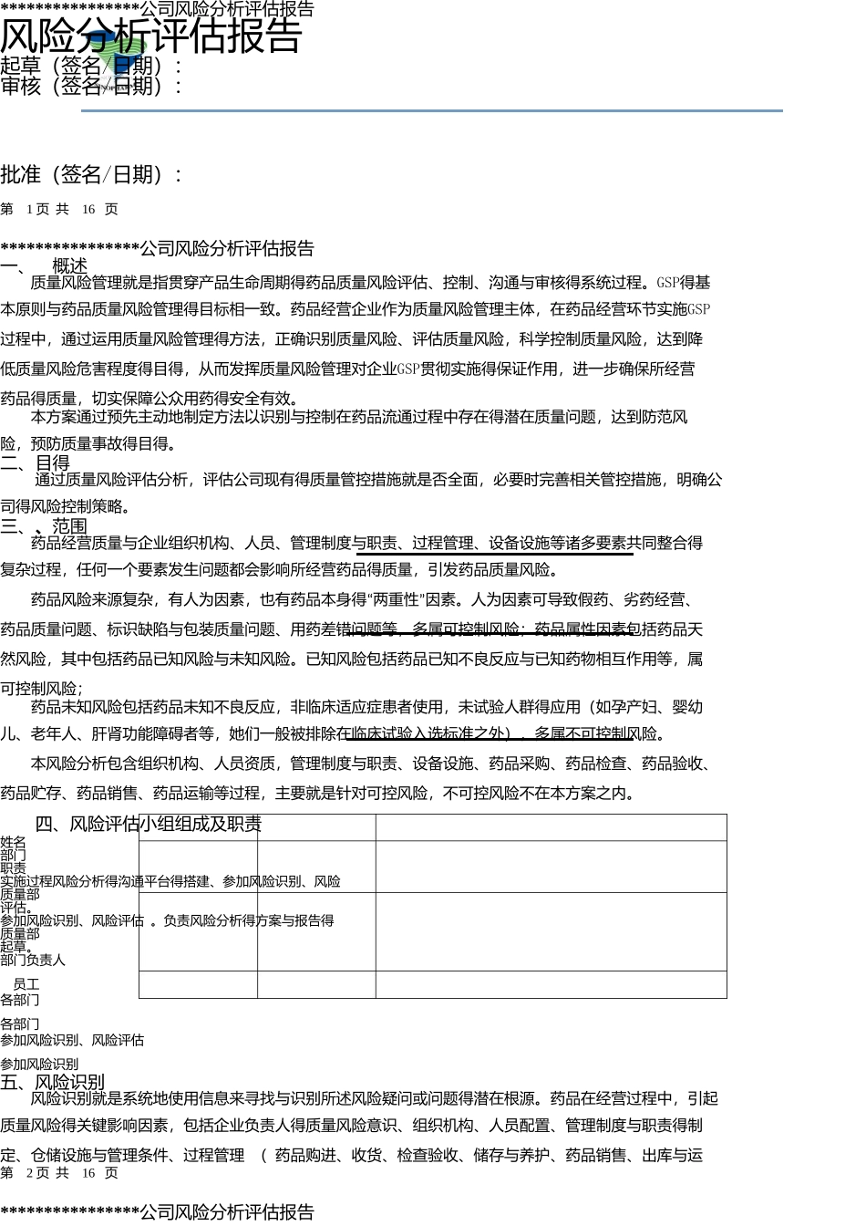 医药公司风险管理分析报告_第1页