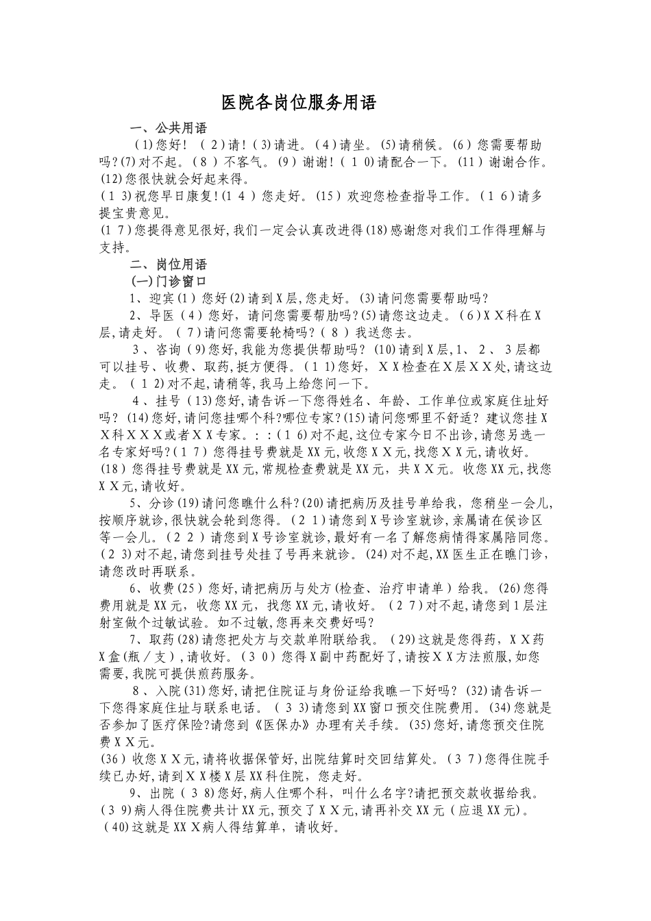 医院各岗位服务用语_第1页