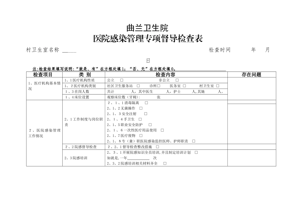 医院感染管理专项督导检查表_第1页
