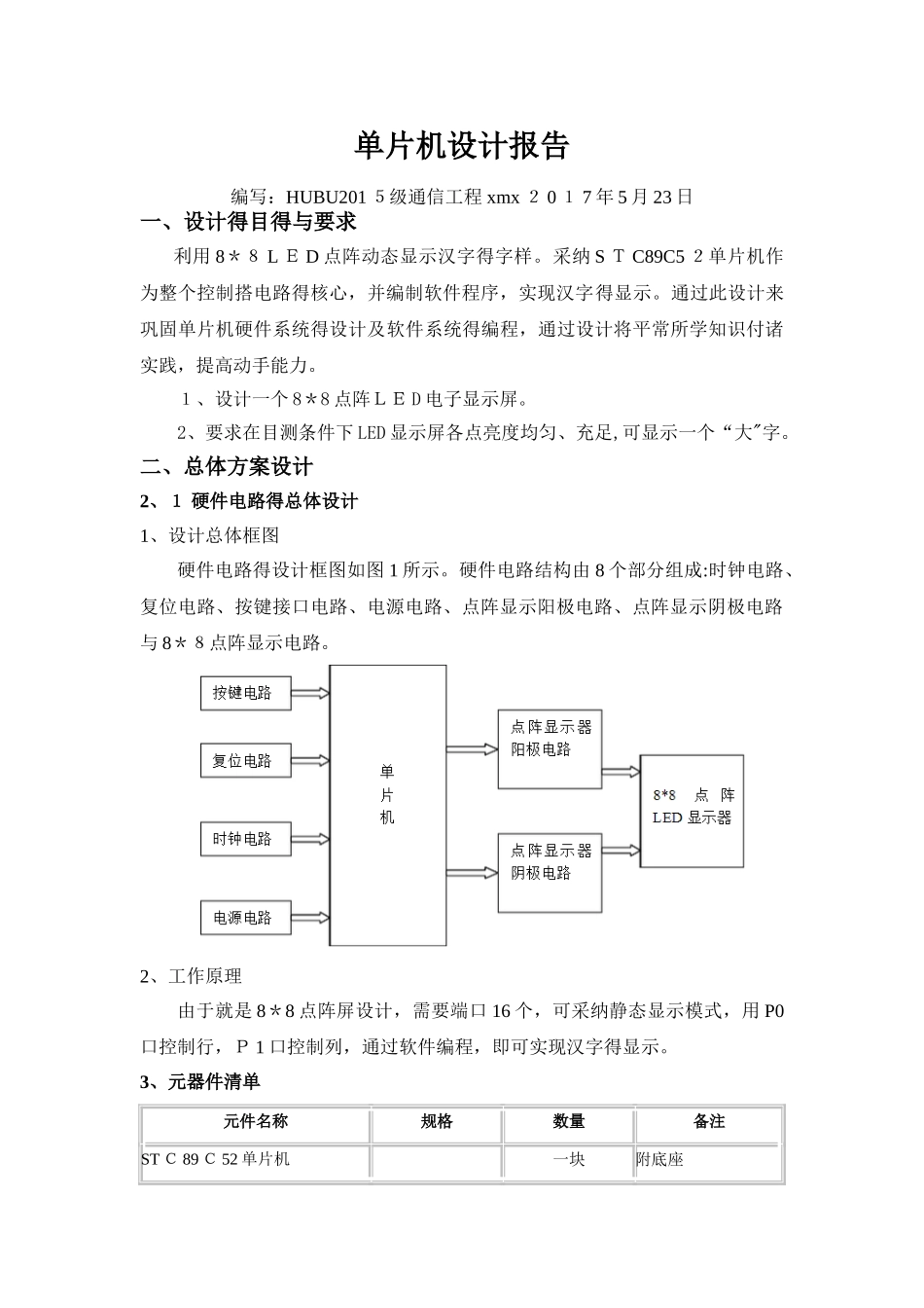 单片机原理及应用 设计报告_第1页