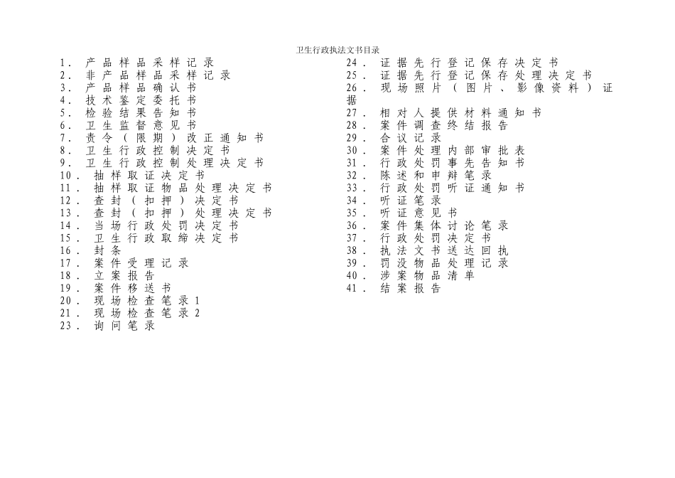 卫生行政执法文书目录及式样_第1页