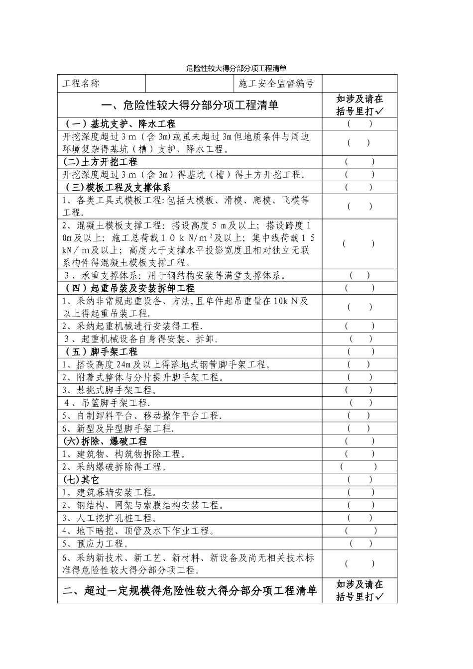 危险性较大的分部分项工程清单_第1页