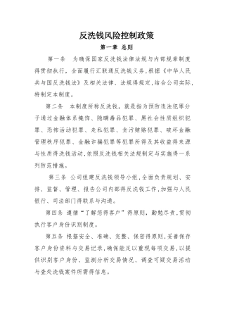 反洗钱风险控制政策