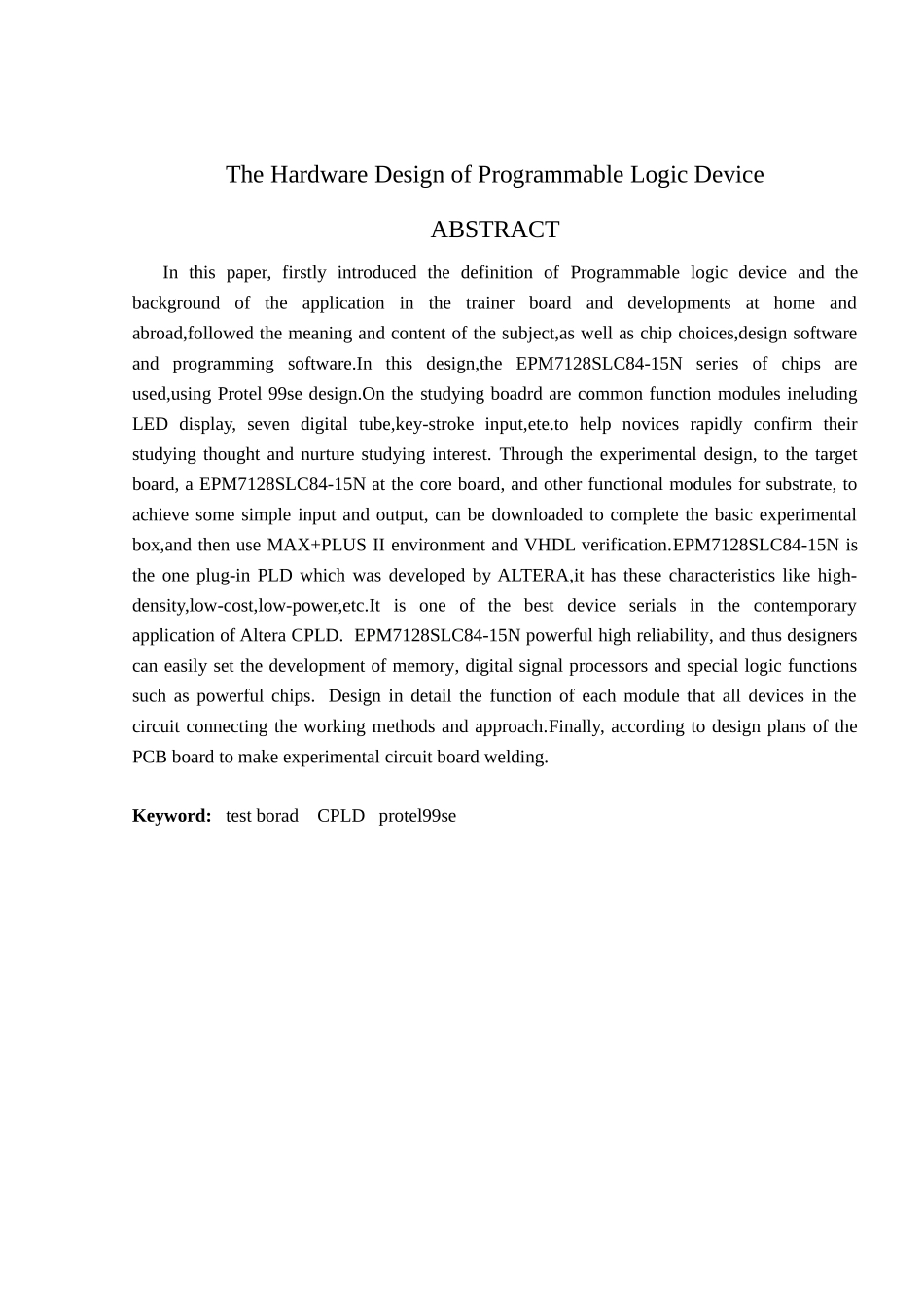 可编程逻辑器件实验板的硬件设计生设计大学本科毕业论文_第2页