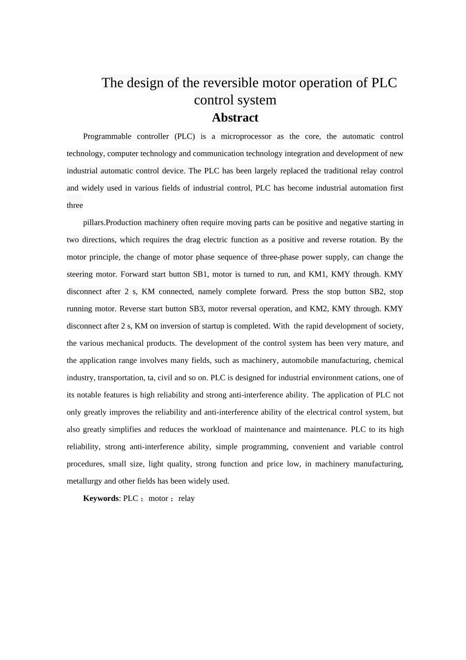 可逆运行电动机的plc控制系统的设计辽宁石油化工大学继续教育学院大学论文_第2页