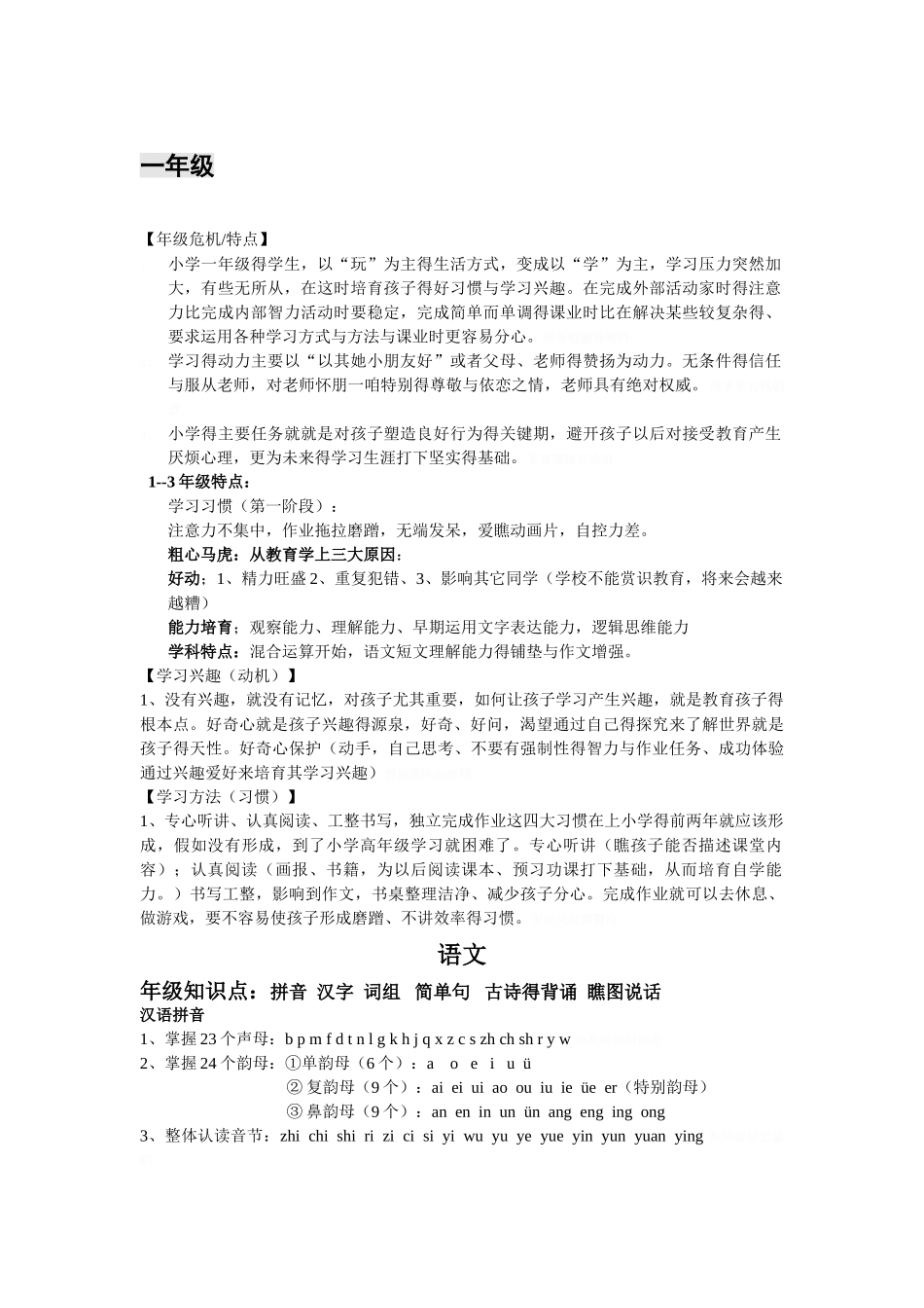 各年级学科特点汇总_第1页