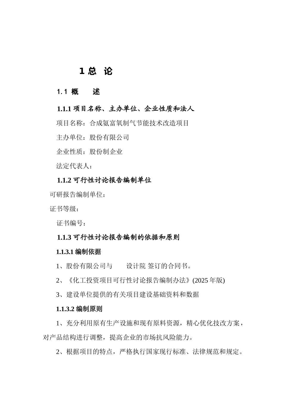 合成氨富氧制气节能技术改造项目可行性研究报告-优秀甲级资质资金申请报告_第2页