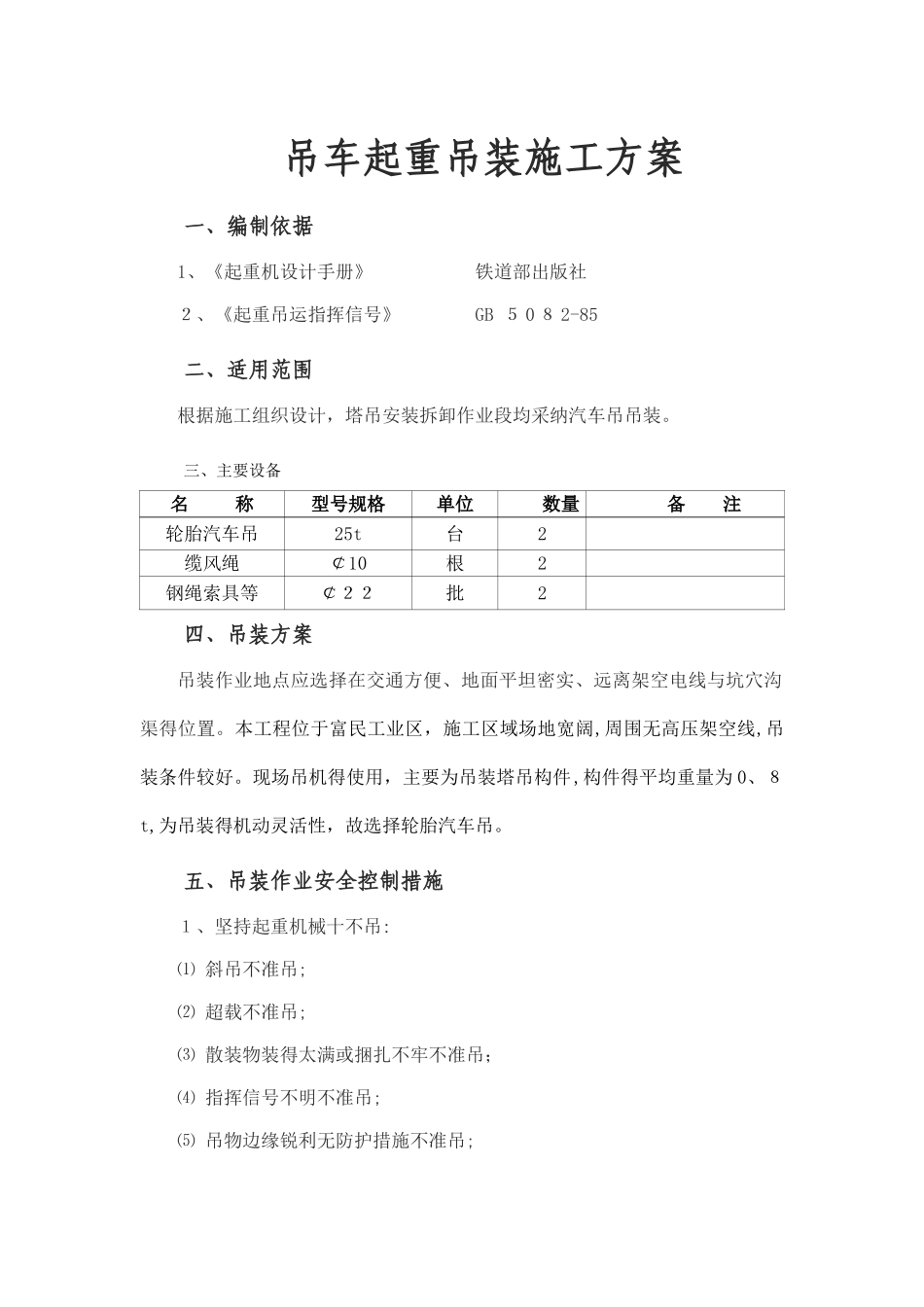 吊车起重吊装方案_第1页