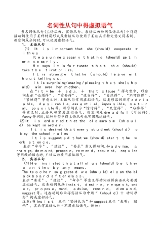 名词性从句中的虚拟语气的用法解析