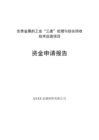 含贵金属的工业三废处理与综合回收技术改造建设项目资金申请报告