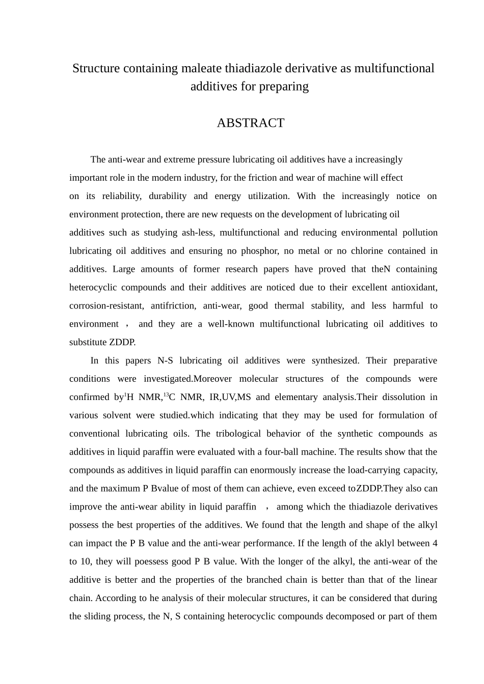 含马来酸酯结构的噻二唑衍生物作为多功能添加剂的制备学士学位论文_第2页