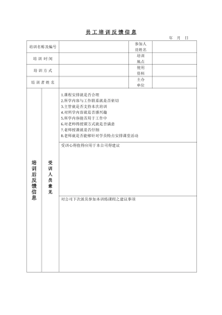 员工培训反馈信息