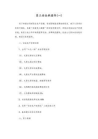 员工安全承诺书模板