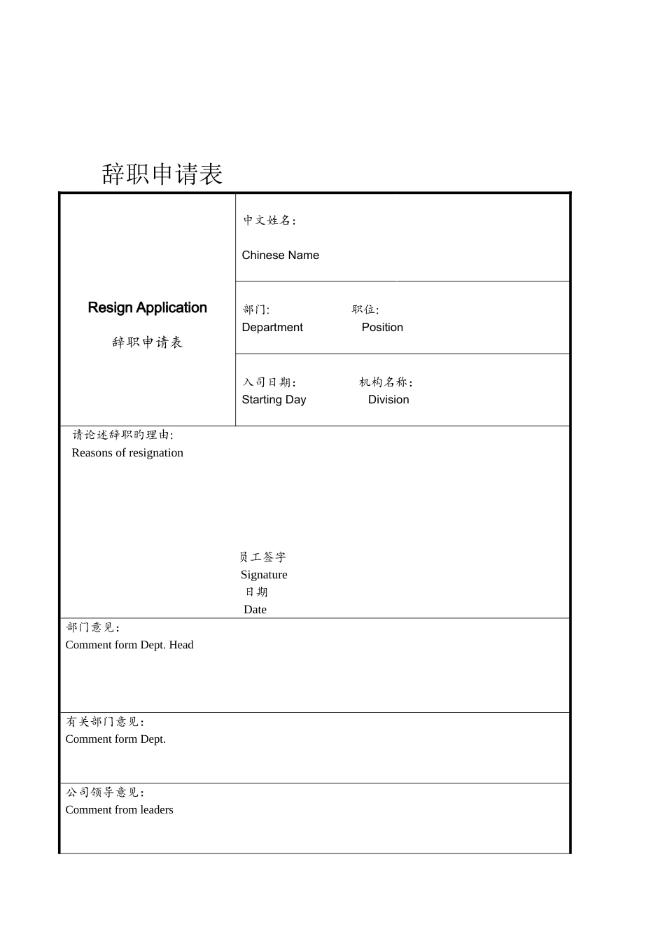 员工离职中英文表格及流程_第2页