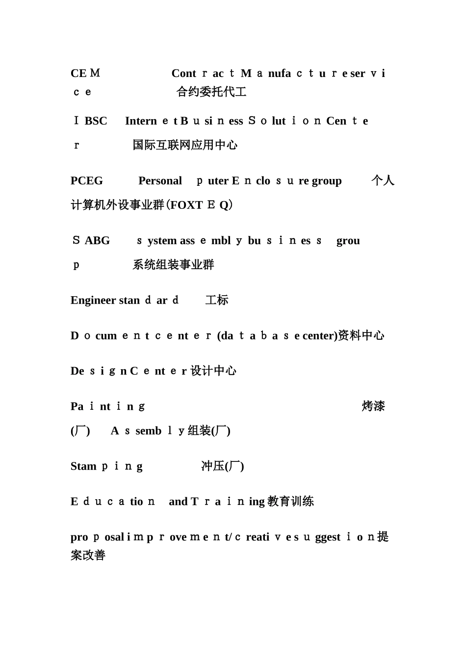 品质相关英文缩写和不良现象表述_第1页