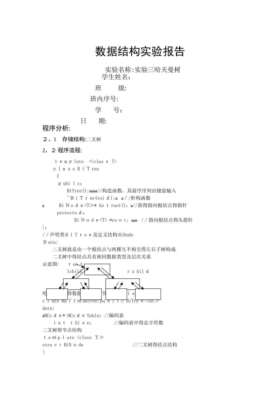 哈夫曼树实验报告_第1页