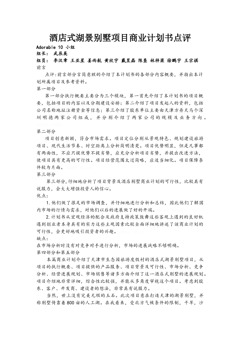 商业计划书点评_第1页