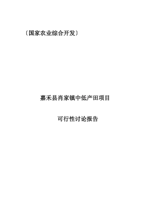 嘉禾县肖家镇中低产田建设项目可行性研究报告