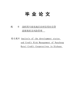 四川南充地区农村信用社信贷发展现状及风险管理分析学位论文