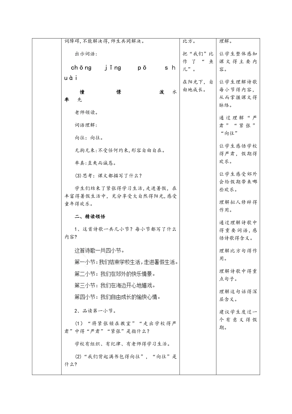 四年级上册语文教案快乐的暑假∣语文s版_第2页