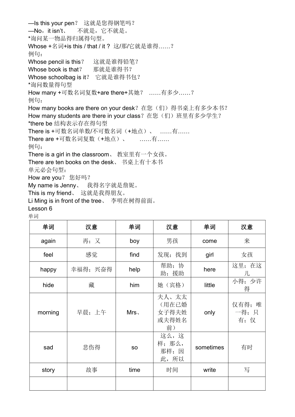 四年级下册冀教版英语单词、短语、句型_第3页