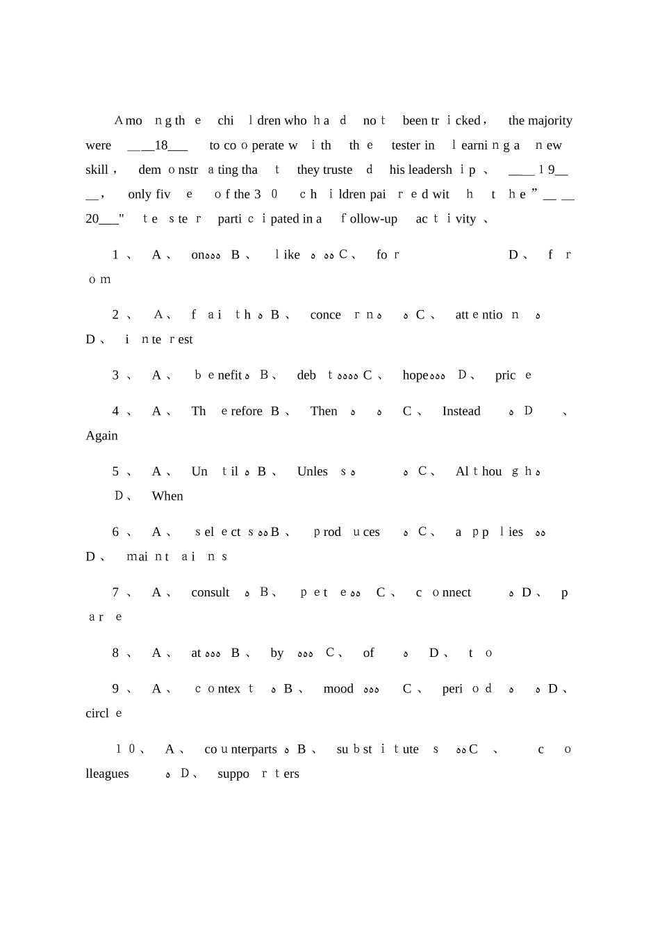 四级难度英语完形填空一篇带答案解析_第2页