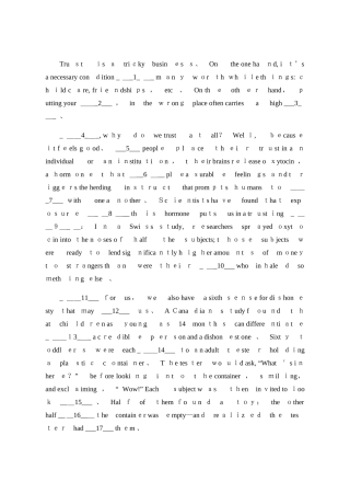 四级难度英语完形填空一篇带答案解析