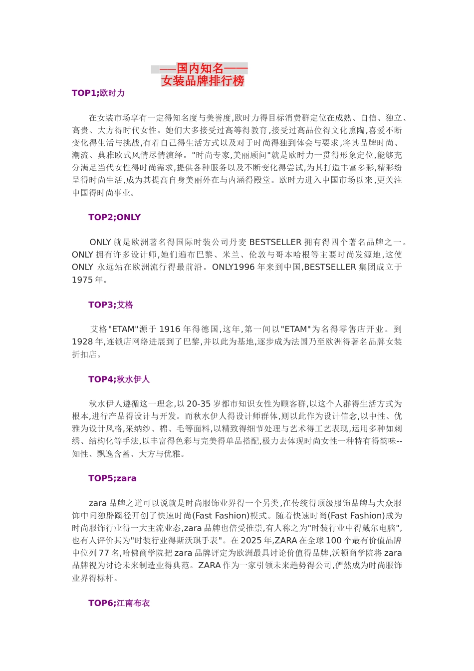 国内知名女装品牌,排行榜,国内,知名女装品牌排行榜_第1页