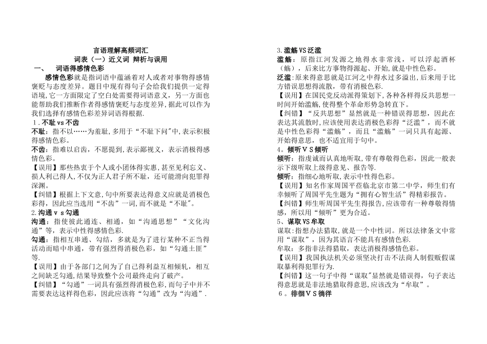 国家省公务员考试行测题_言语理解高频词汇同义词相近词分析_第1页