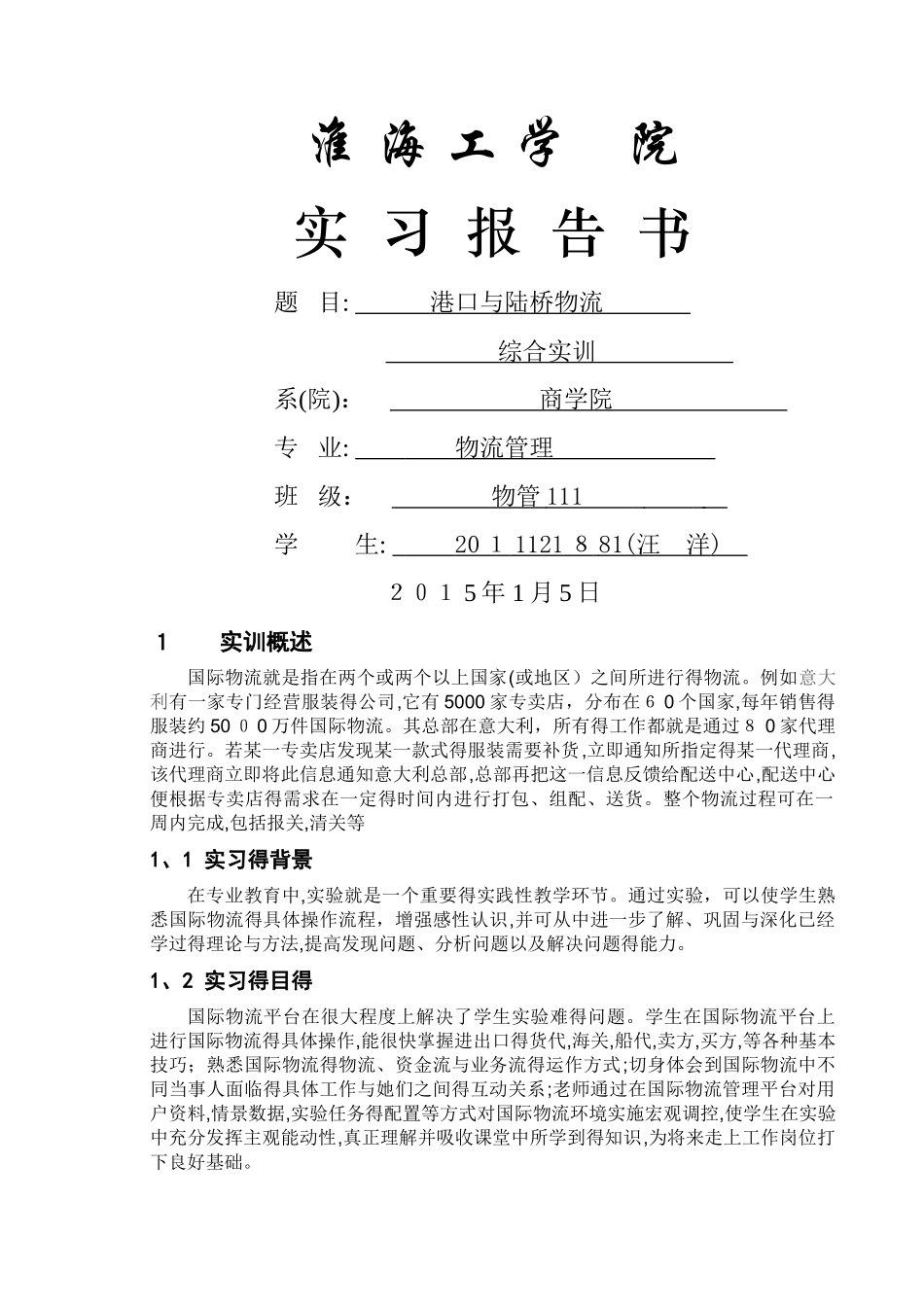 国际货代实训报告_第1页