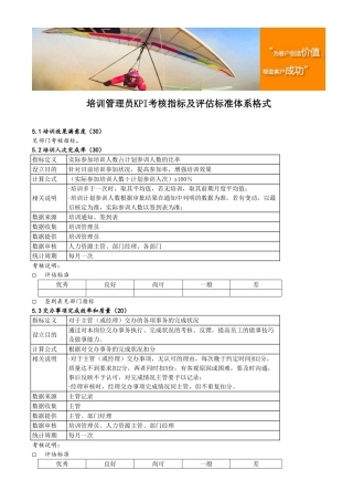 培训管理员KPI考核指标及评估标准体系格式