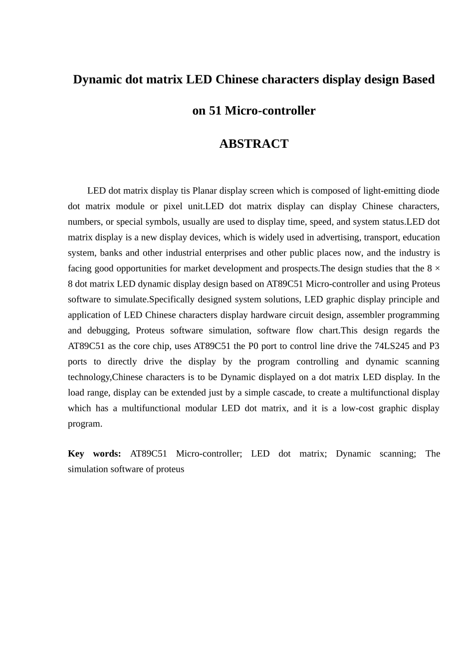 基于51单片机的动态点阵led汉字显示屏的设计学位论文_第2页