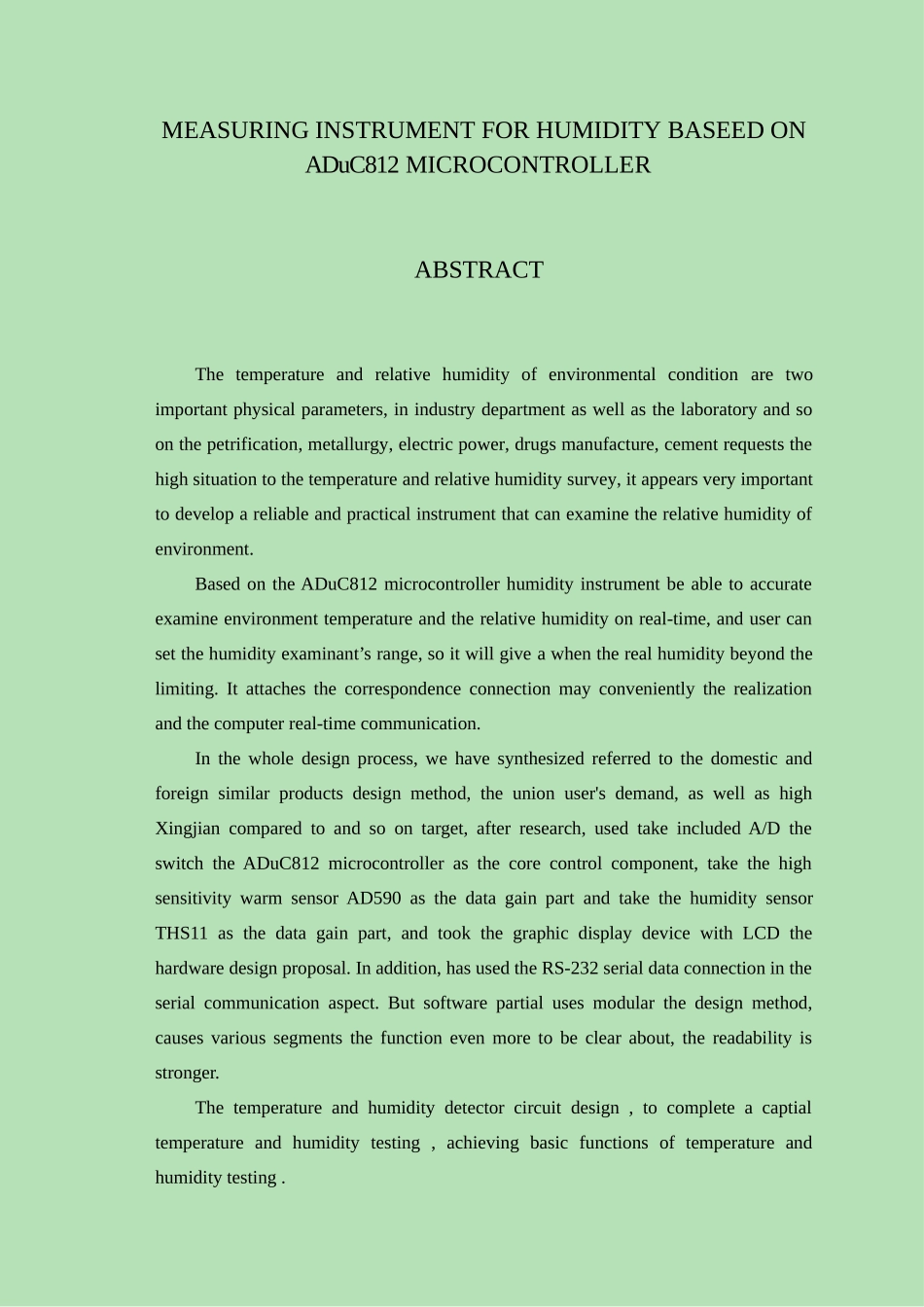 基于ADuC812单片机的温湿度检测仪-毕业设计_第2页