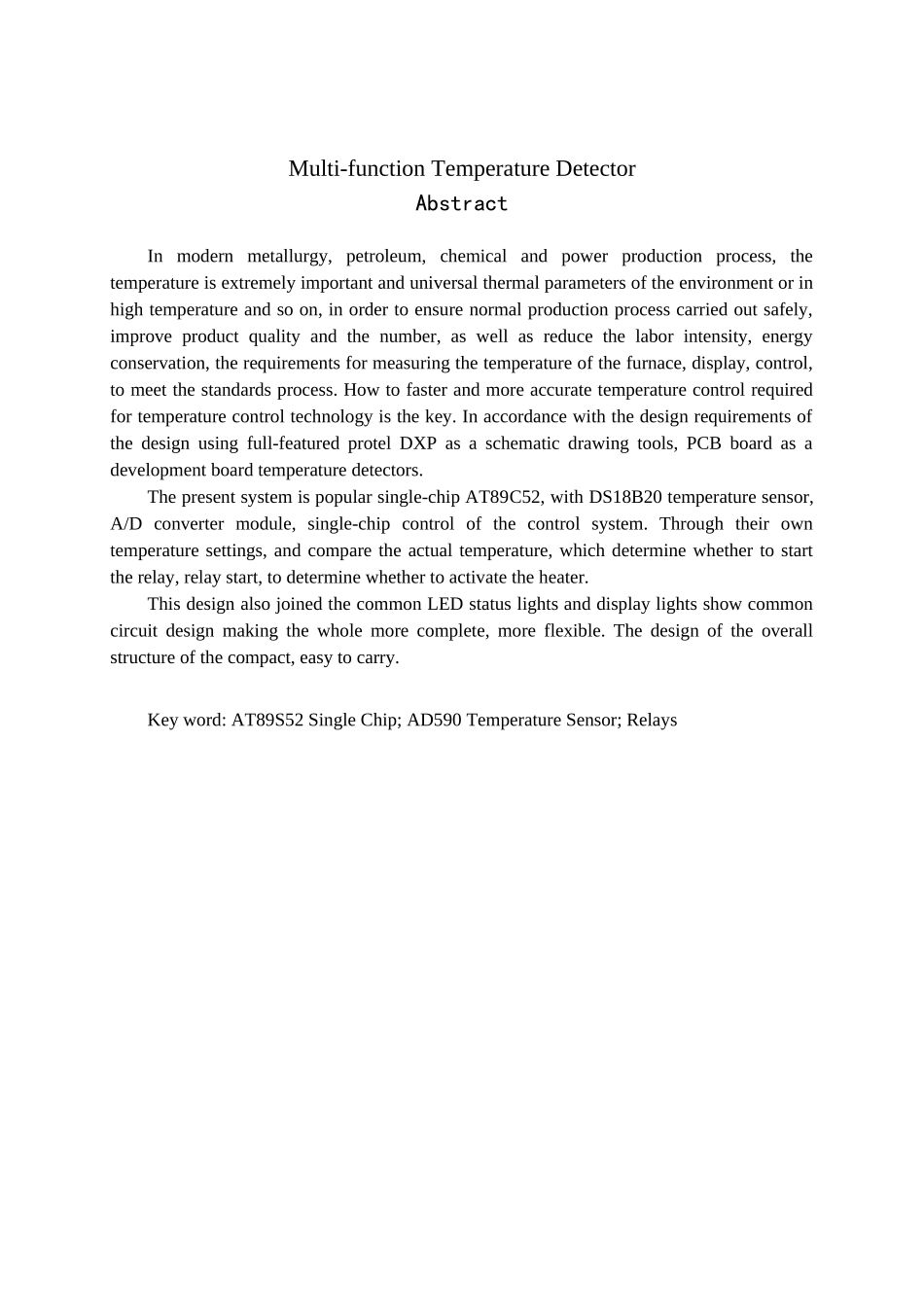 基于at89s52单片机ds18d20温度湿度传感器的设计毕业论文_第2页