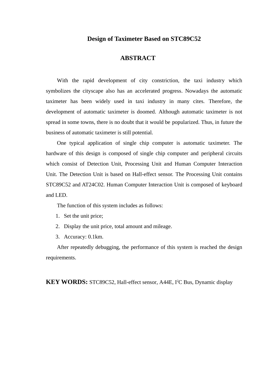 基于stc89c52单片机出租车计价器设计毕业论文设计论文_第2页