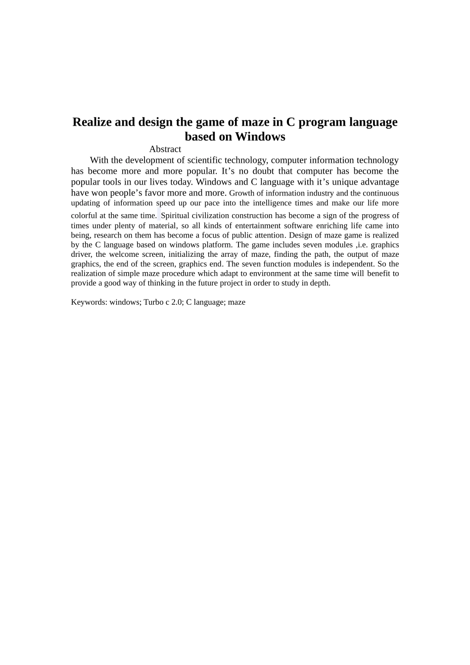 基于windows平台c语言实现迷宫游戏的设计大学论文_第2页
