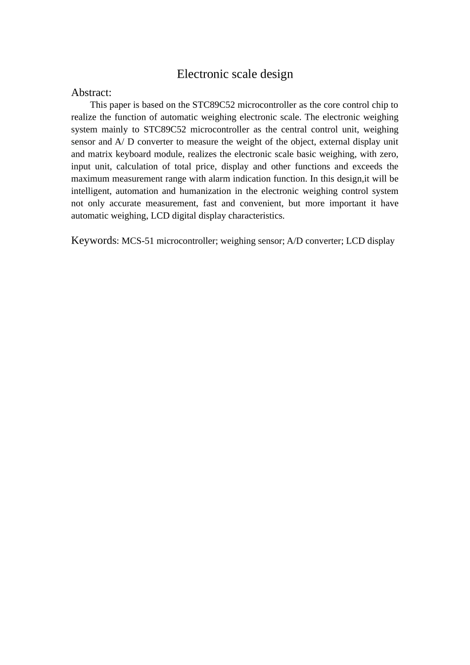 基于单片机电子X秤设计--毕业论文_第2页