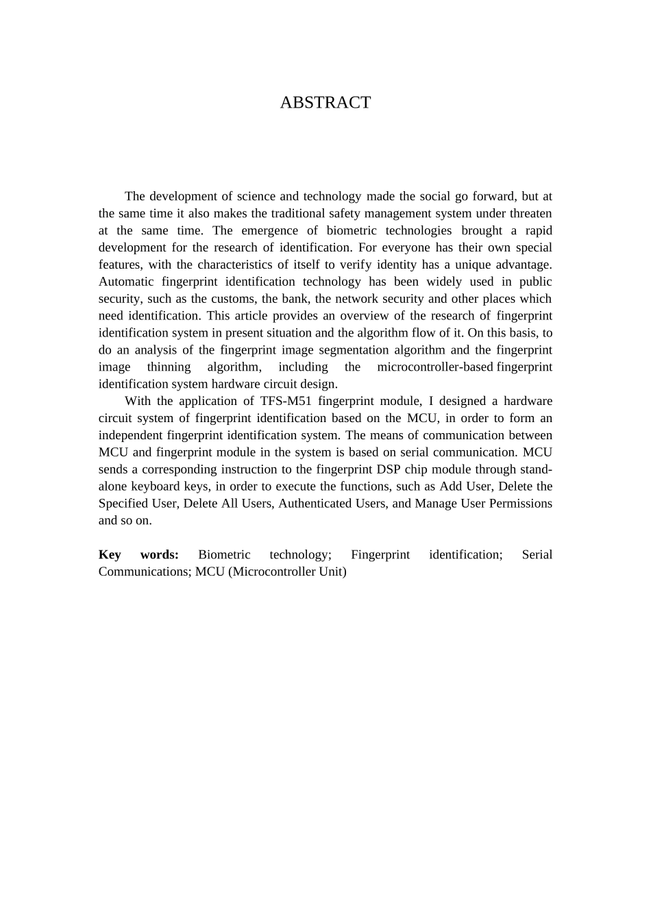 基于单片机的指纹识别系统设计毕业论文_第3页