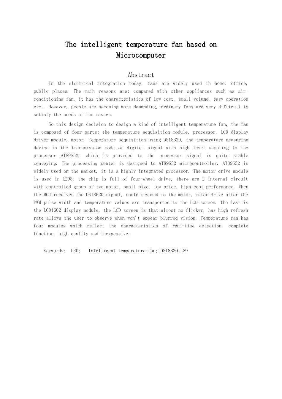 基于单片机的温度智能风扇设计大学本科毕业论文_第2页
