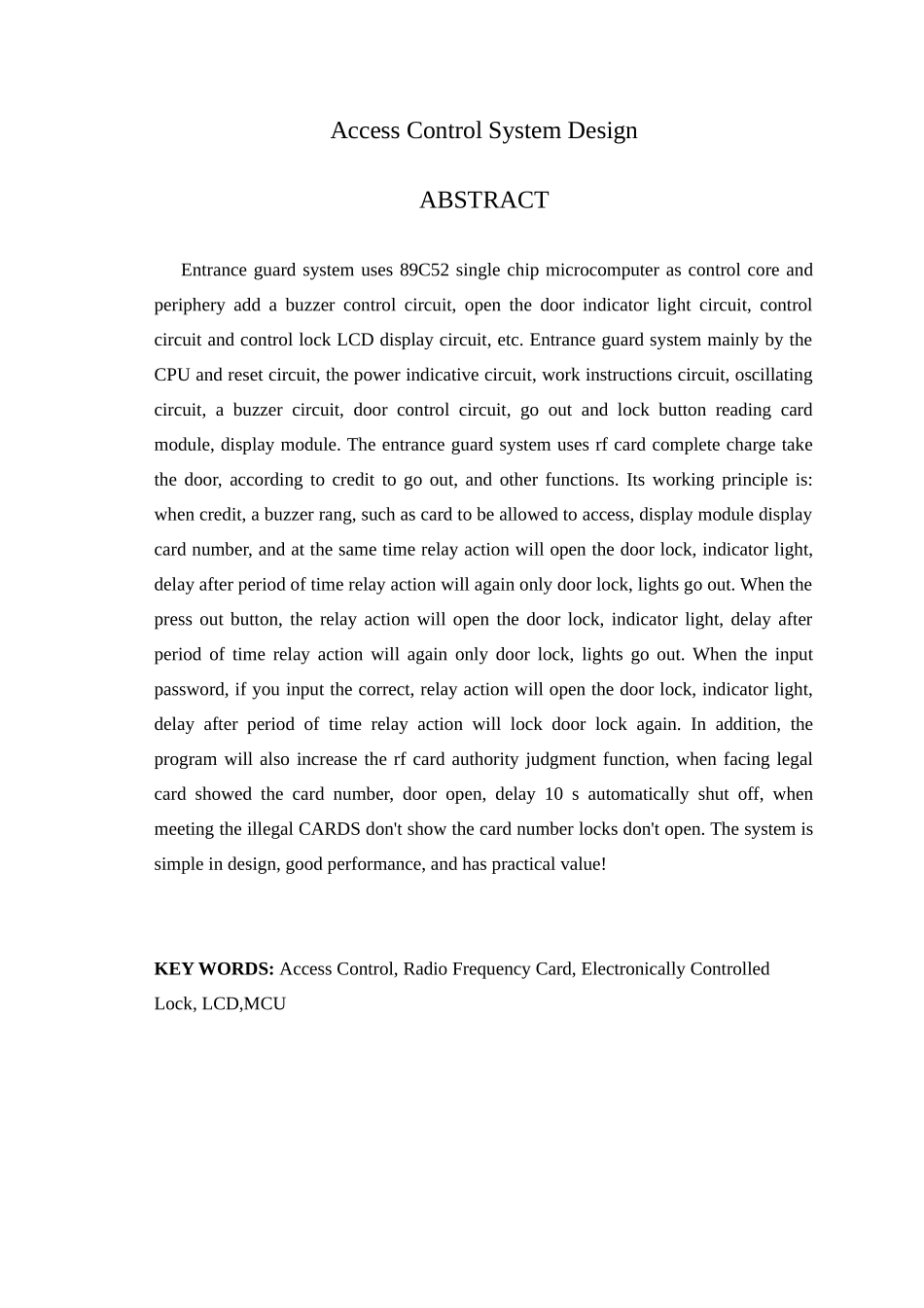 基于单片机的电子门禁系统设计毕业设计论文_第2页