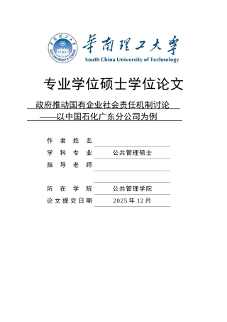 基于政府视角的国有企业社会责任研究大学论文