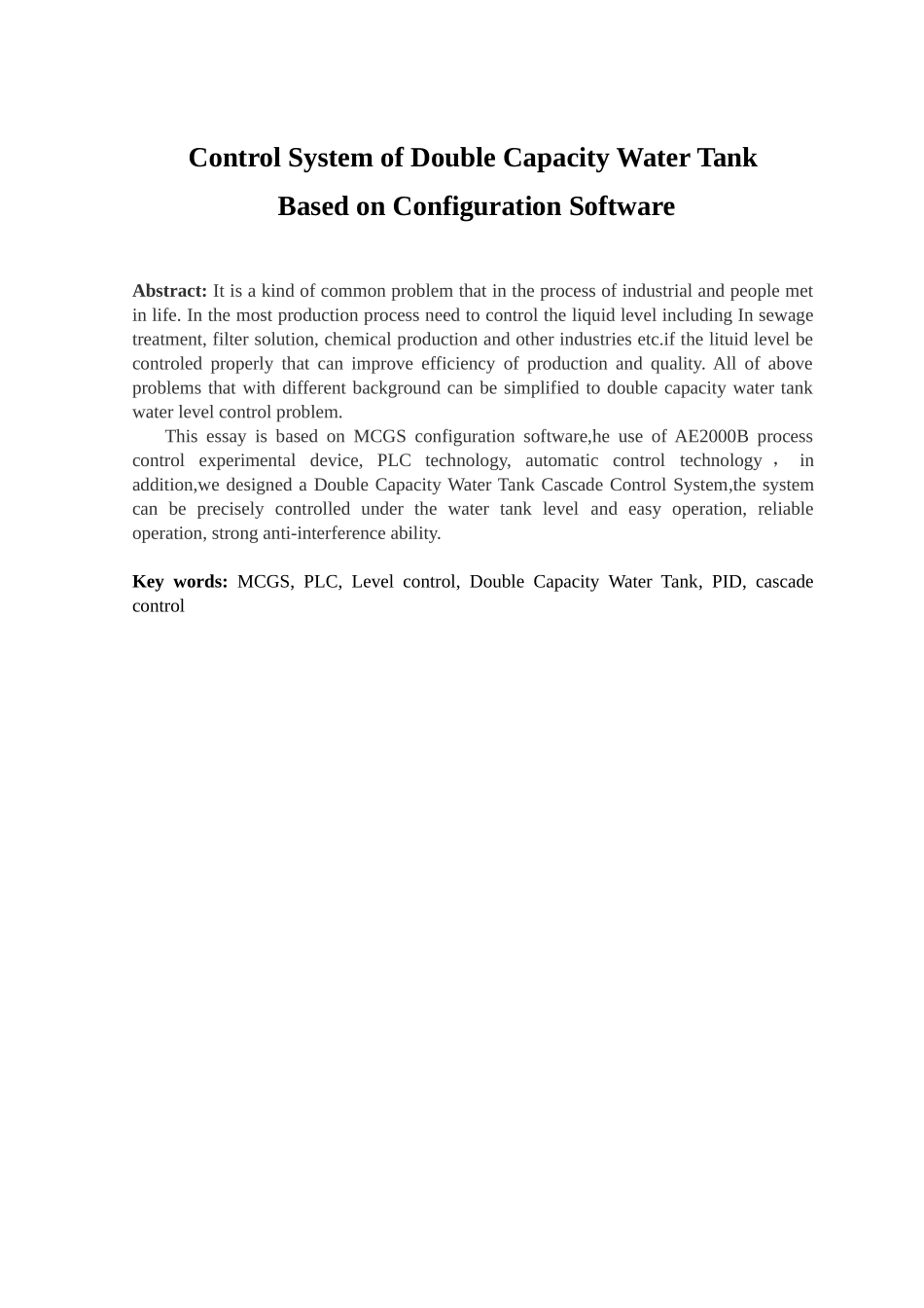 基于组态软件的双容水箱液位控制系统设计-毕业设计报告_第2页