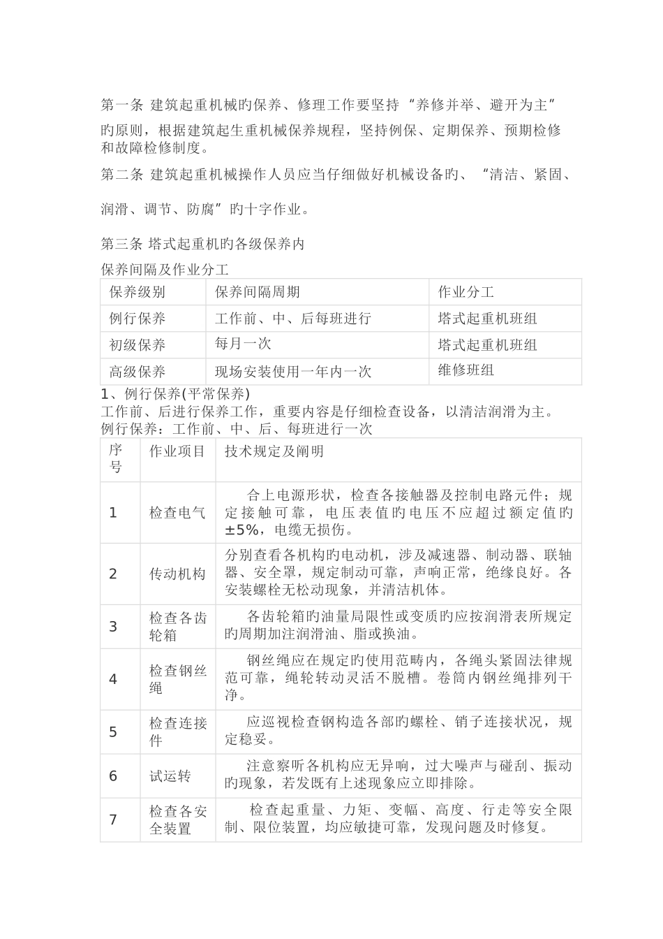 塔式起重机定期保养及维修制度_第1页