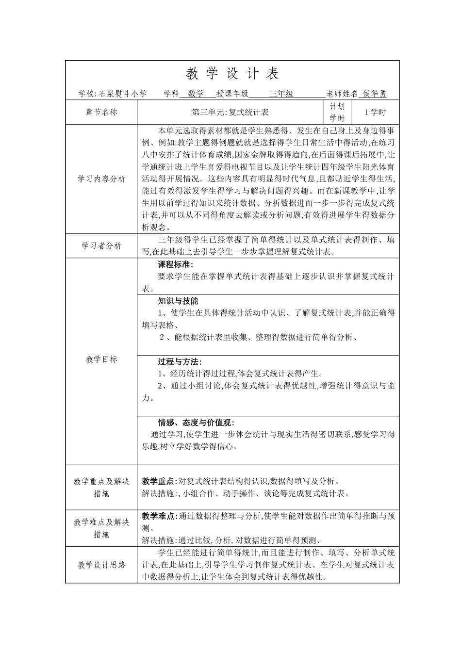 复式统计表教学设计_第1页